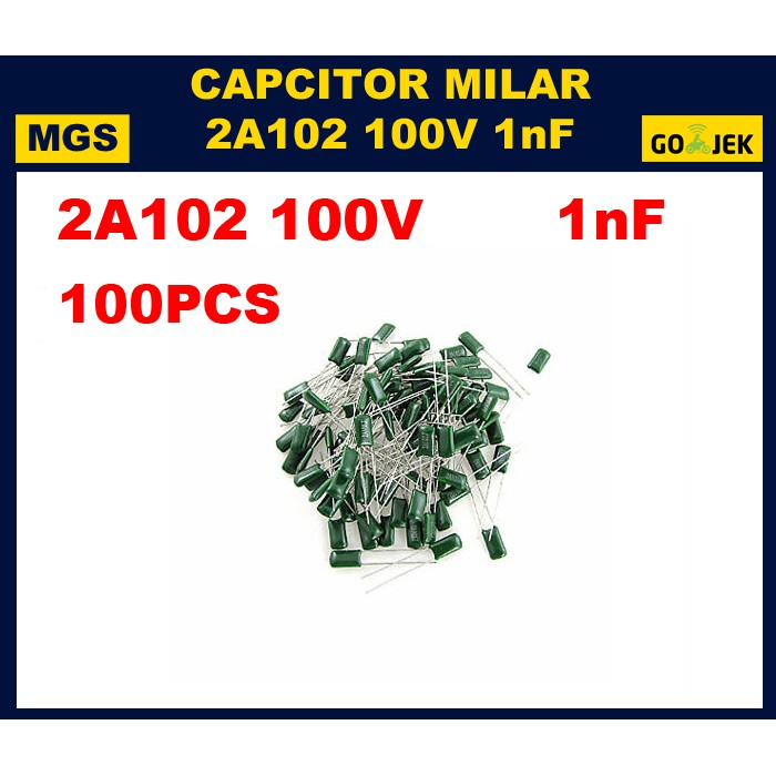 100Pcs Kapasitor Milar 102