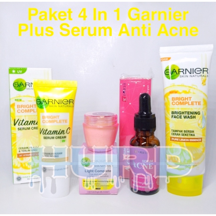 HM.21 Paket 4 in 1 Pelembab- Facial Foam Garnier- Cream Garnier Bright Complete Plus Serum Anti acne