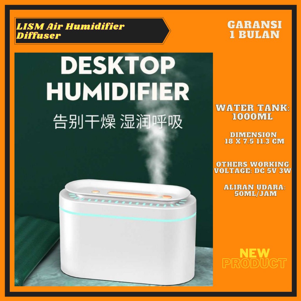 Humidifier Air Diffuser Purifier Humidifer For Aroma In Home Pelembab Udara Lampu Tidur 1000ml G5o8