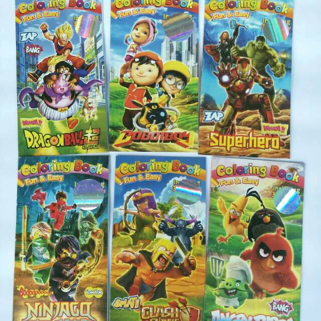 Buku Mewarna Anak Laki Ukuran Kecil 17cm Boboiboy Ninjago Dragonball Superhero dkk