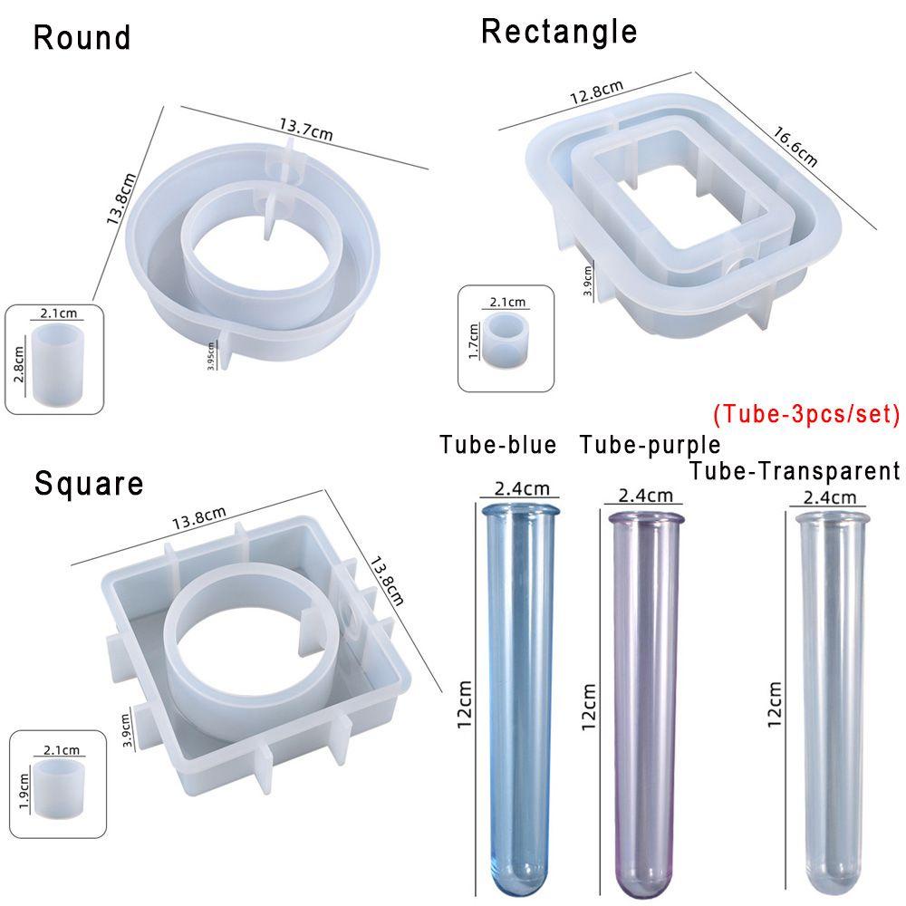 Solighter Vas Bunga Silikon Cetakan Penyimpanan Resin Kerajinan Membuat Perhiasan Alat Pot Bunga Bulat Persegi Epoxy Resin Mold