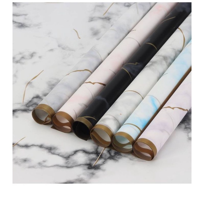 

(5 Lembar) Gold Border Marble Cellophane/ FREE PACKING /Kertas Bungkus Buket Bunga/ Flower Wrapping