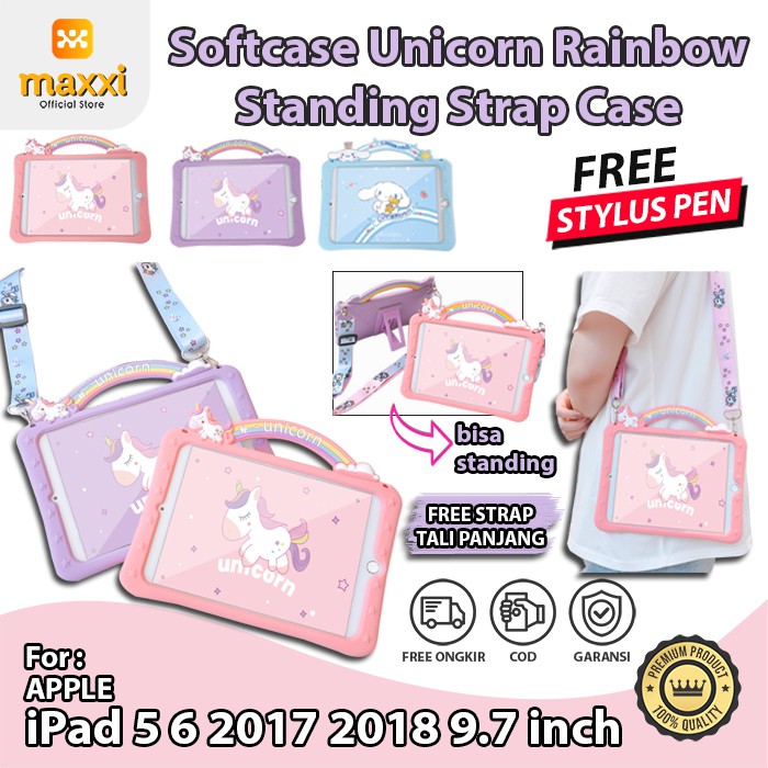 iPad 5 6 9.7 2017 2018 Pro 9.7 A1673 A1674 A1675 Softcase Soft Standing Stand Unicorn Kartun Karakte