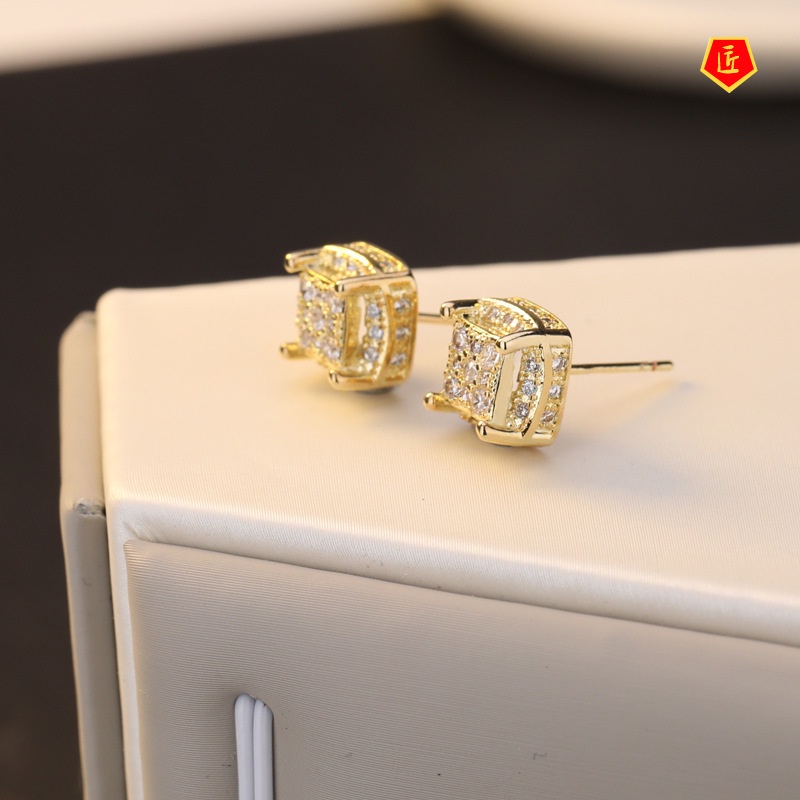 [Ready Stock]Elegant New 18K Gold Full Rhinestone Ear Studs