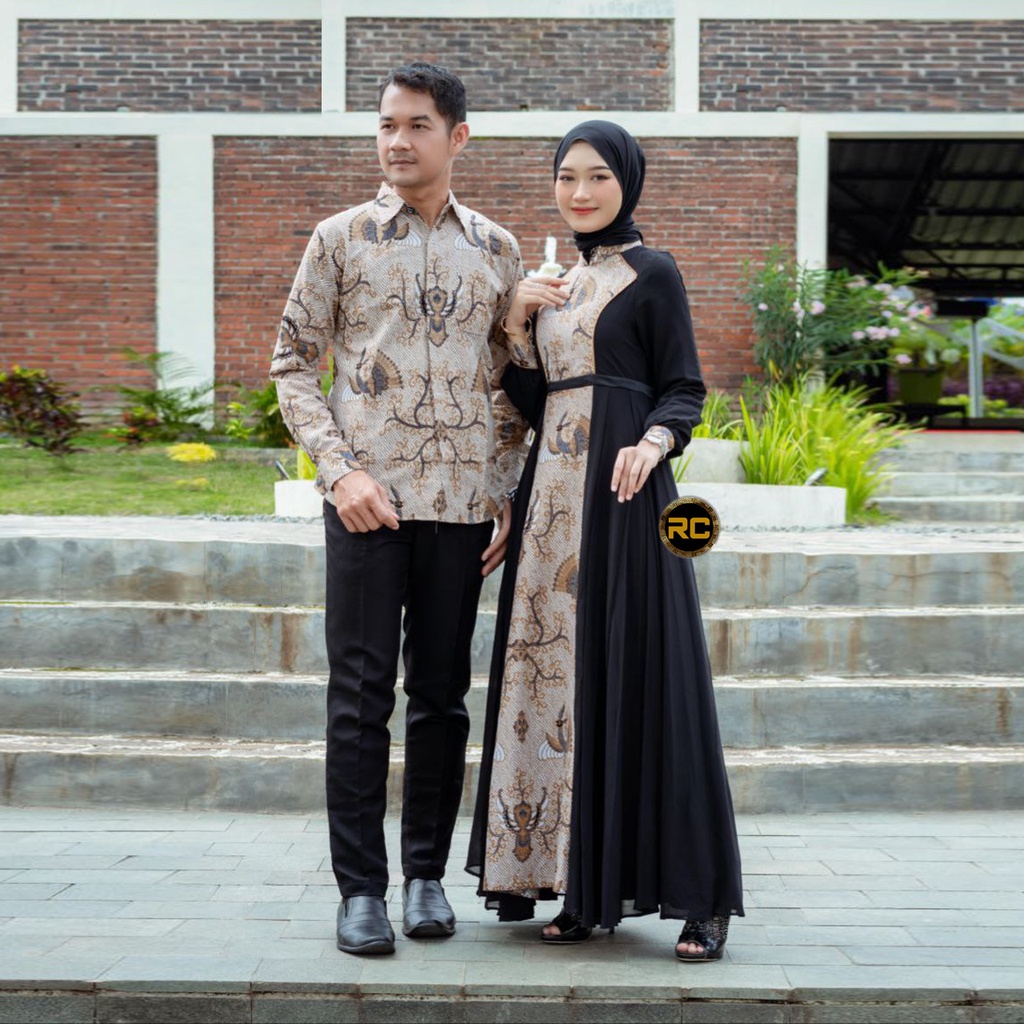 Gamis Kombinasi 5840 Couple Gamis Batik Kombinasi Maxmara Babydol