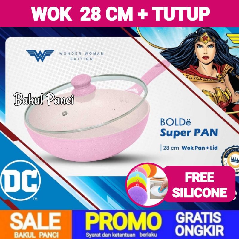 BOLDe SUPER PAN WONDER WOMAN WOK PAN 28CM + Lid TUTUP KACA - WAJAN 28 CM GRANITE COATING
