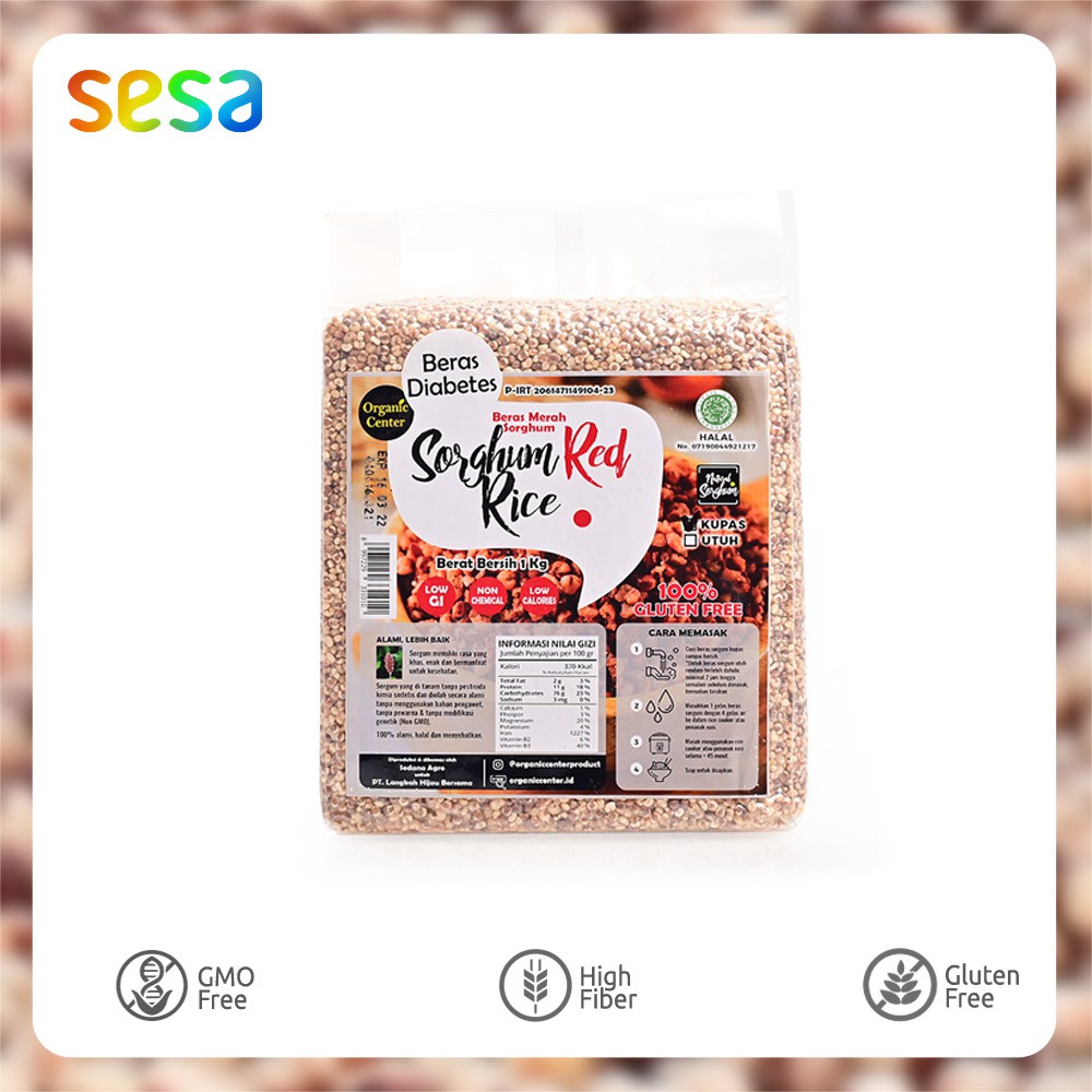 

ORGANIC CENTER Sorghum Red Rice 1kg - Tinggi Antioxidant Gluten Free Non-GMO