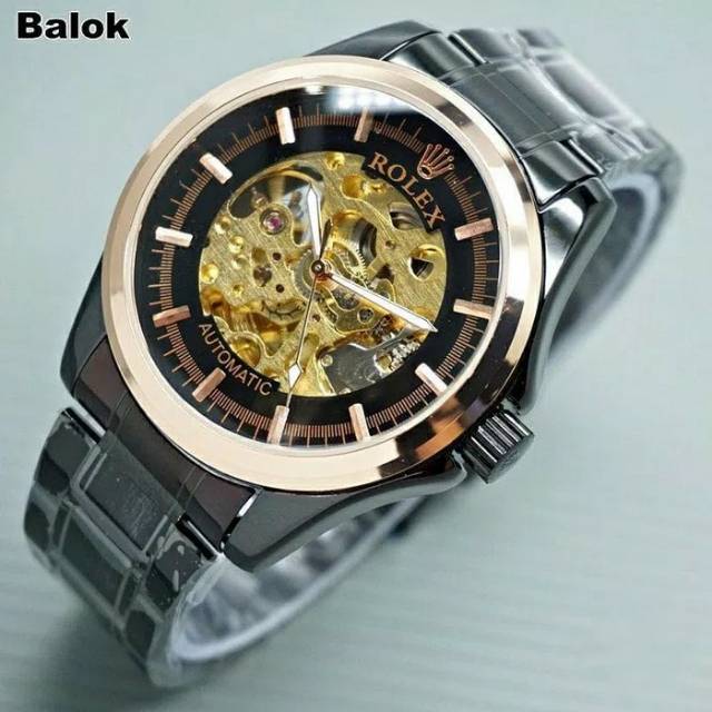 ROLEX Automatic jam tangan pria rantai stainless romawi balok hitam otomatis anti air waterresist