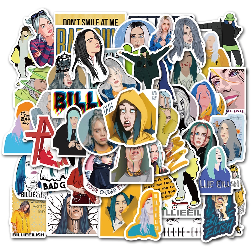 50pcs Waterproof Singer Billie Eilish Stickers For Skateboard Suitcase Snowboard Guitar And Laptop stickers