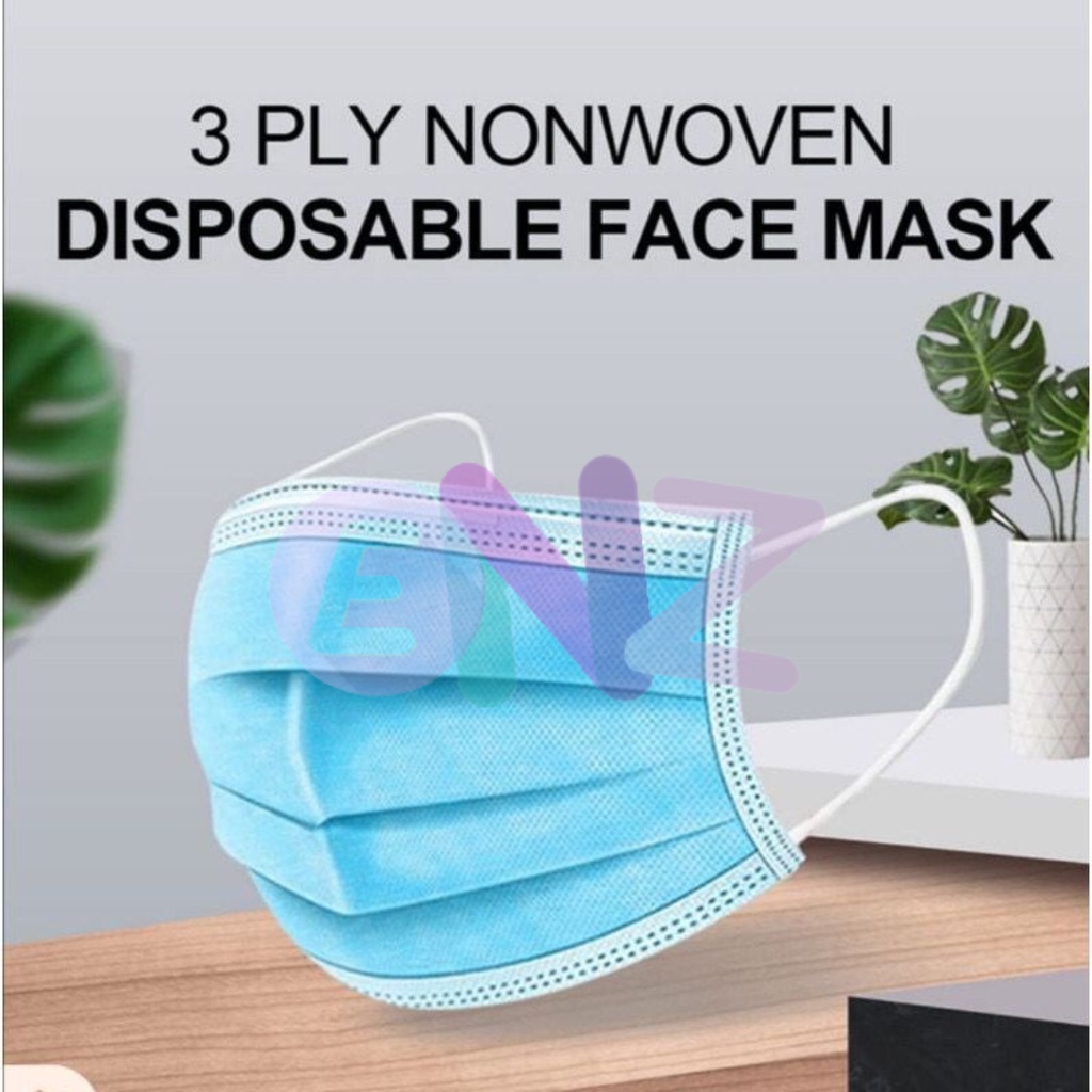 ENZ ® Masker Medis 3Ply Warna Biru Hitam Putih 3 Ply Earloop Mask Kemenkes 1005