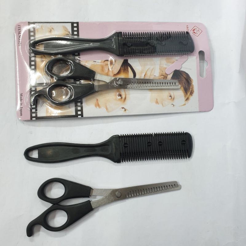 Alat gunting sasak set zigzag Murah original pangkas rambut salon hitam