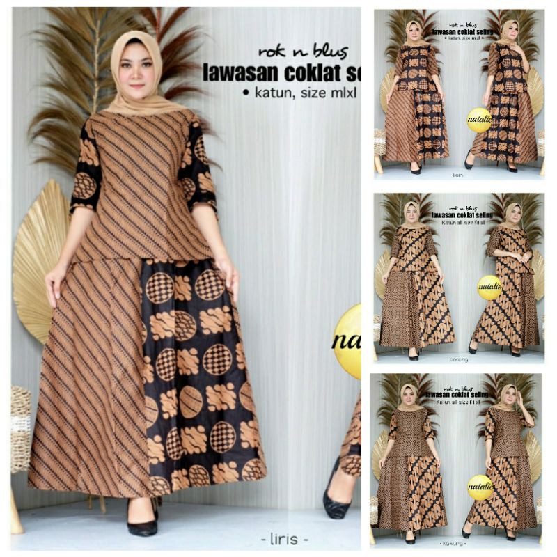 SETELAN WANITA DRESS KONDANGAN ROK DAN BLUS BATIK LAWASAN BAJU SETELAN WANITA KEKINIAN