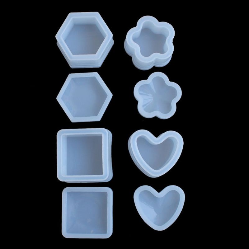 SIY  4 Pcs Box Resin Molds with lids Silicone Molds for DIY Craft Making Storing Earrings, Rings, Coins, Keys Ashtray