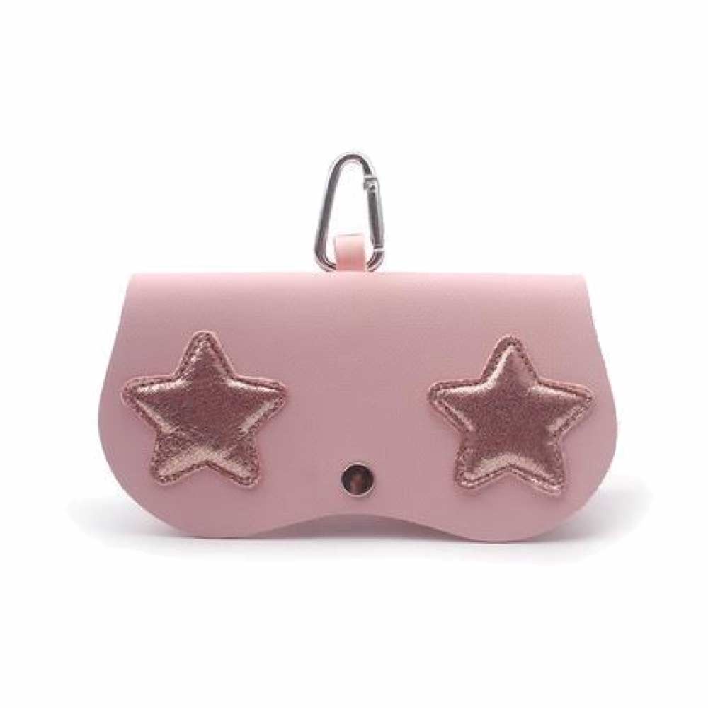 [ Pink Star ] Tempat Kotak Kacamata Gantungan Tas Wanita Korea Karakter Cute - Leather - Black