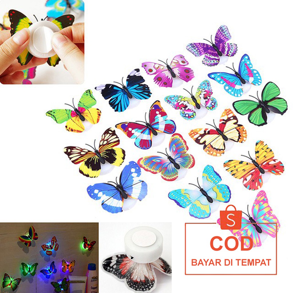 ✅COD Lampu Tidur Hias Led Kupu-kupu Nyala Butterfly Tumblr Pentol Wall Sticker Wallpaper Dinding Perlengkapan Hiasan Dekorasi Kamar Tidur Ruang Tamu Ruangan Rumah