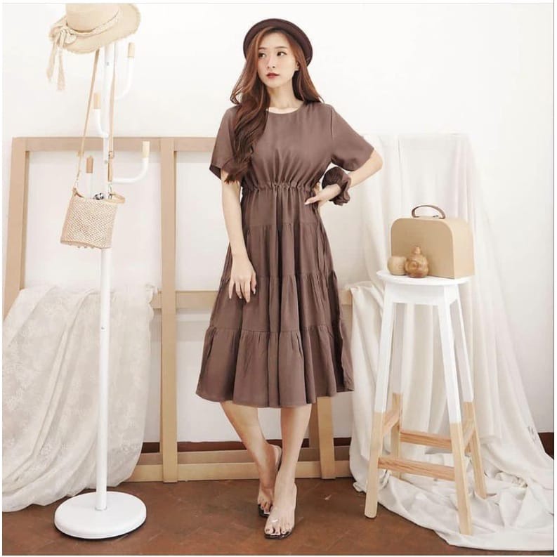 DRESS RUFFLE/DRESS POLOS/DRESS WANITA/BAHAN KATUN SHAKILLA