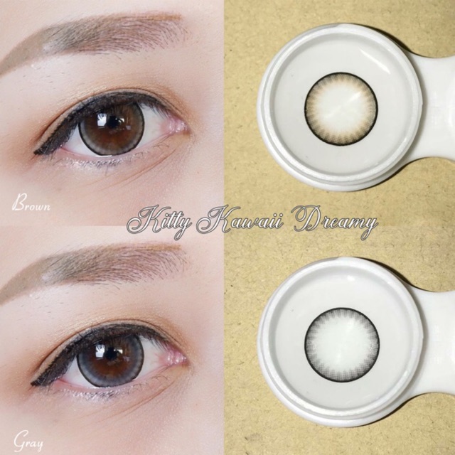 Softlens dreamy gray &amp; brown kitty kawaii