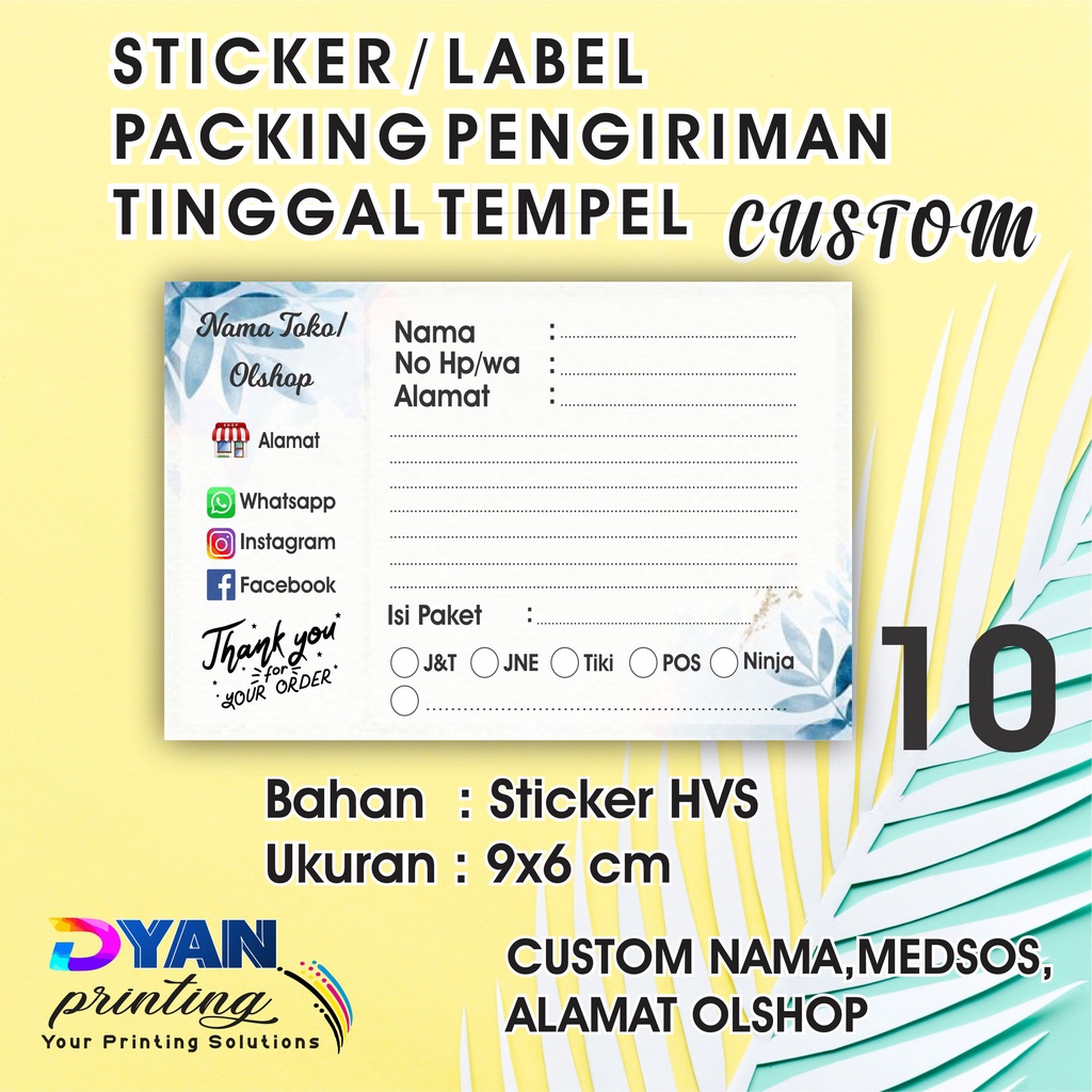 STIKER LABEL PENGIRIMAN PACKING ONLINE SHOP CUSTOM UKURAN 9X6CM COD/BAYAR DITEMPAT