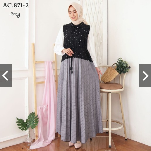 GTS BD 871.2 (KUNTUNG TANPA LENGAN) - GAMIS PLISKET LEHER PITA PANJANG MAXI MURAH MUSLIMAH SALE