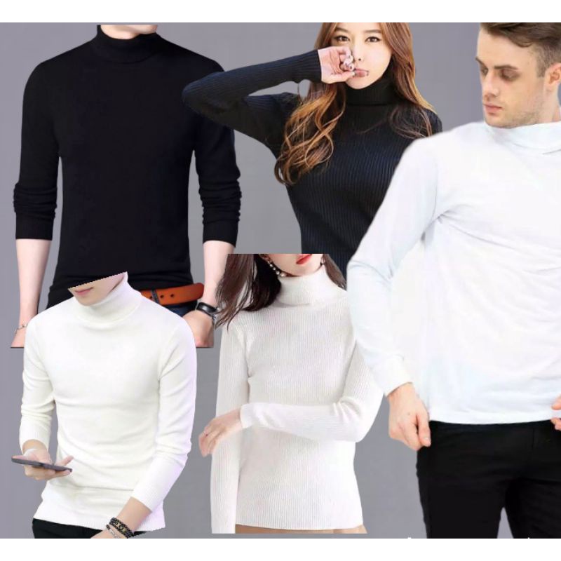 Turtle neck BLACK &amp; WHITE Long sleeve UNISEX// Turtle neck RIB KATUN  PRIA &amp; WANITA