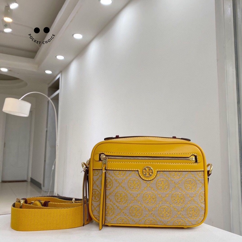 TORY BURCH TB T MONOGRAM JACQUARD YELLOW CAMERA BAG ORIGINAL STOCK