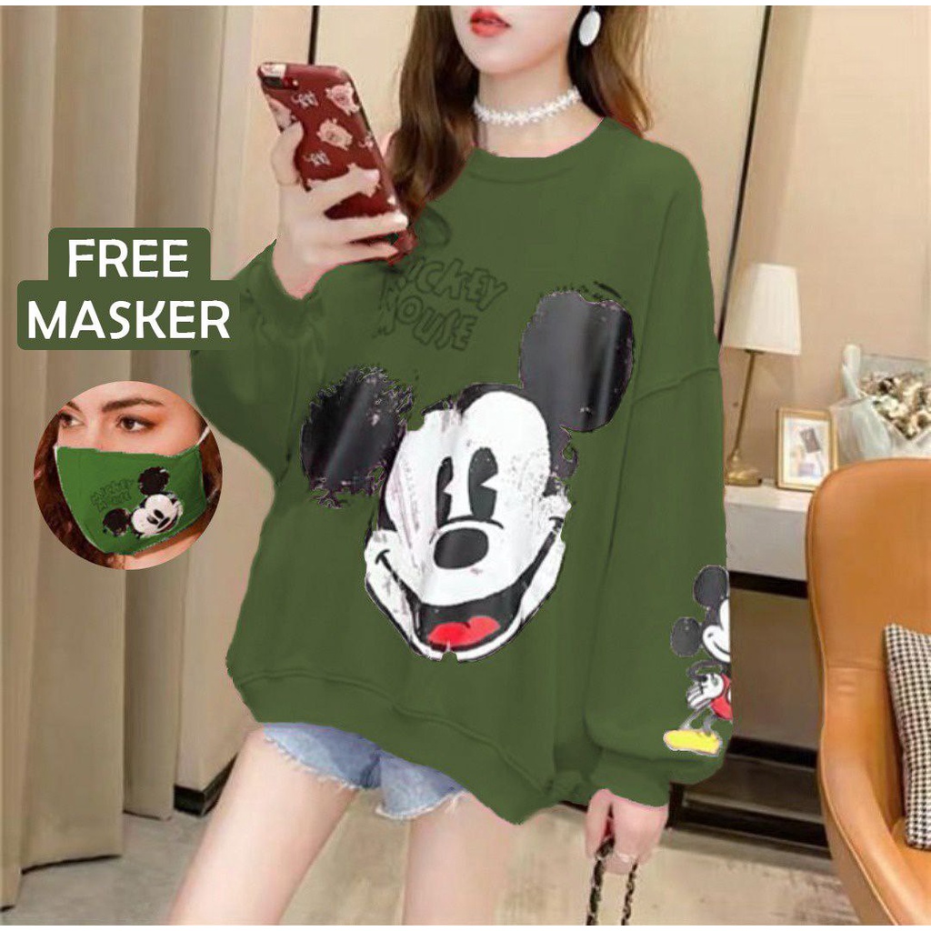 ATASAN SWEATER MIKER BONUS MASKER FREE / PAKAIAN FASHION WANITA LENGAN PANJANG TERLARIS