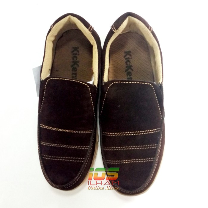 Sepatu Sneakers Slop Kickers Suede Garis 39/43 Cokelat