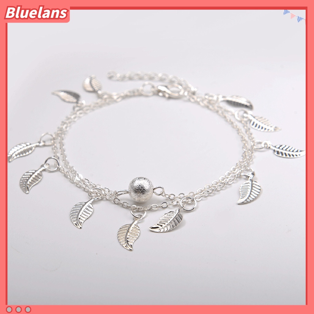 Gelang Kaki Rantai Dua Lapis Adjustable Dengan Liontin Daun Untuk Wanita