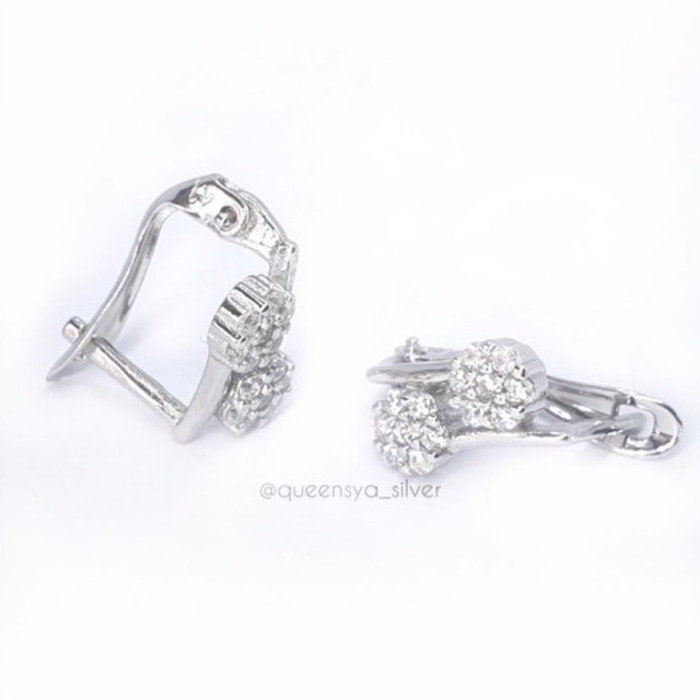Anting Wanita || Anting Jepit bunga ala korea  || Perak asli 925 lapis emas putih