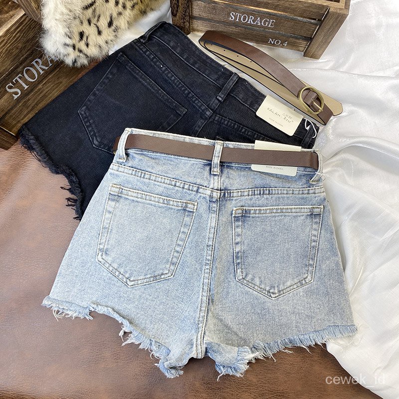 Fashion wanita Celana jeans pendek wanita hotpant jeans sobek ripped short pants korean style jeans high waist jumbo denim cewek kekinian ootd