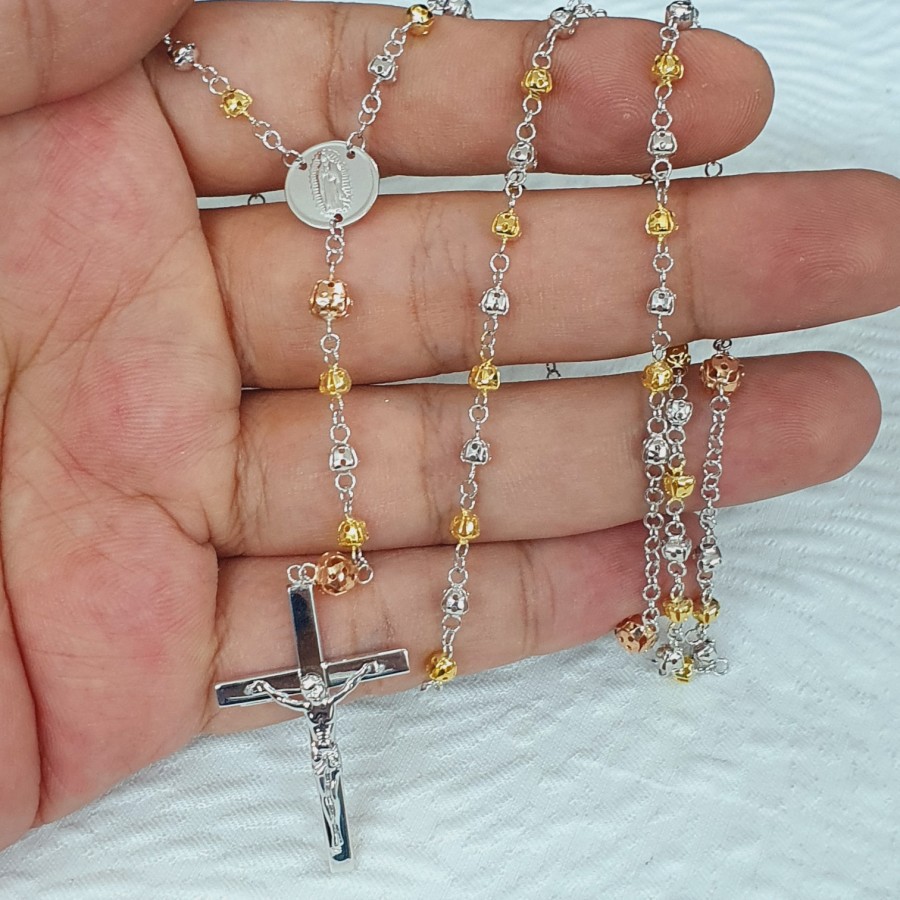 kalung rosario kombinasi warna putih emas 75% 750 75 % 17 k