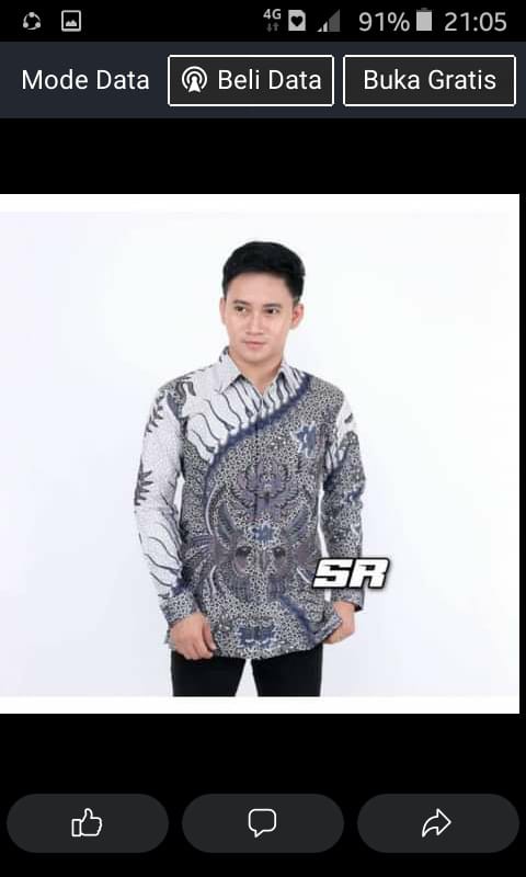 Kemeja Batik Pria Lengan Panjang Size M L Xl Xxl  Bswart Batik Hrb026 Kenongo Hem Panjang Padi
