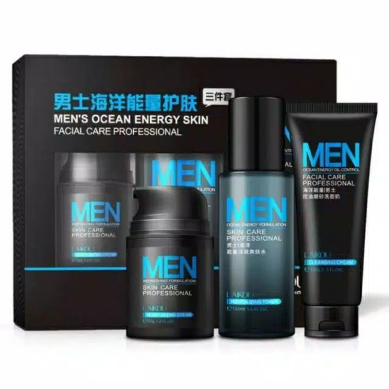 Laikou Men Skincare set 3 in 1 Cleansing Cream, Revitalizing Toner, Sleeping Mask & Moisturizer.