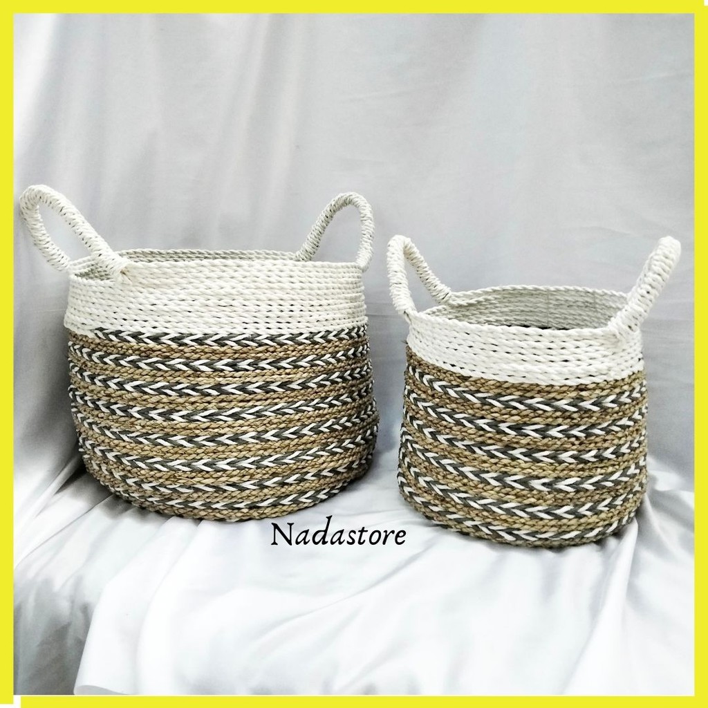 keranjang anyaman Bowl natural scandinavian 2 in 1