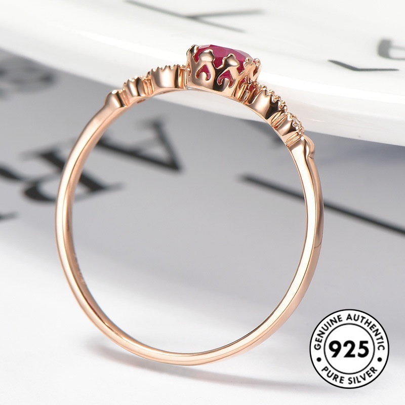 Cincin Sterling Silver 925 Elegan Dengan Ruby Oval Warna Rose Gold Untuk Wanita