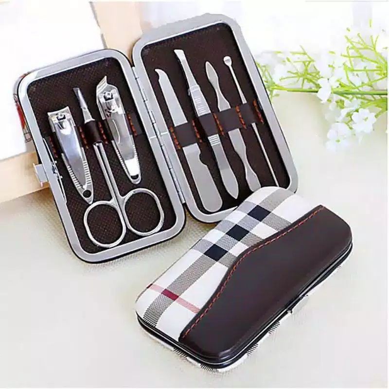 manicure set 7 in 1 gunting kuku nail art set dompet meni pedicure kikir kuku pinset korek kuping