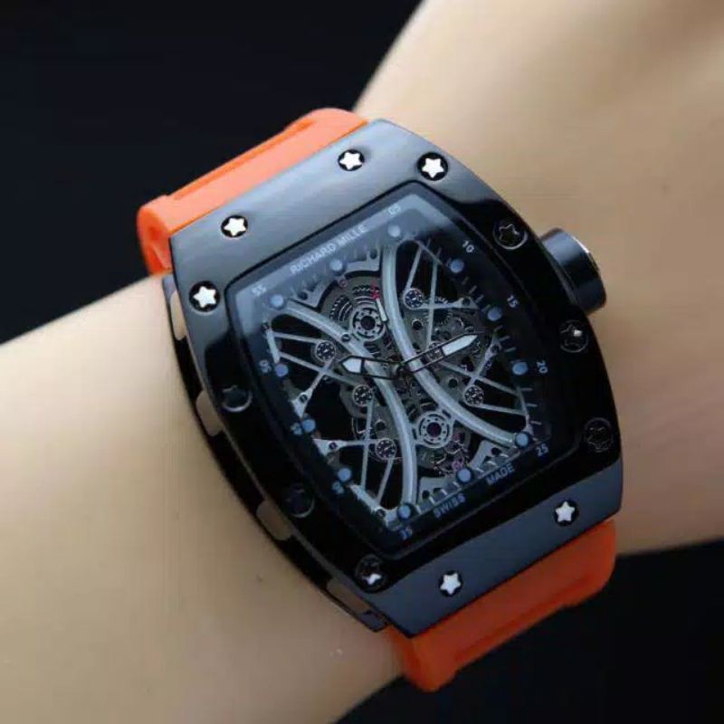 Jam Tangan Pria Richard Mile RM 0733 Bahan Rubber - Free Box Batre Cadangan Original Mesin Matic Ac