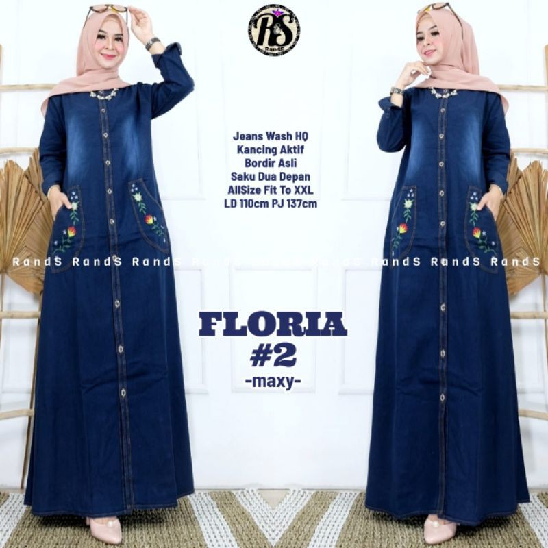 GAMIS JEANS FLORIA #2, BAHAN JEANS WASH HQ, LD.110 PB.137, KANCING AKTIF, BORDIR ORI