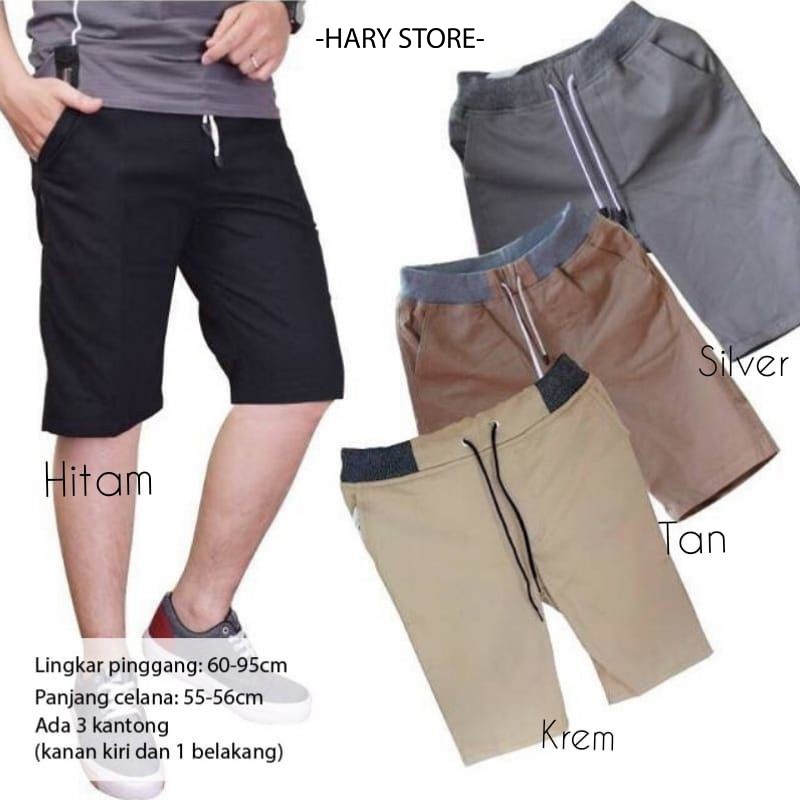 Celana Pendek Pria Cowok Dewasa Polos Distro Surfing Chino Karet Pinggang Kolor Chinos Katun twill