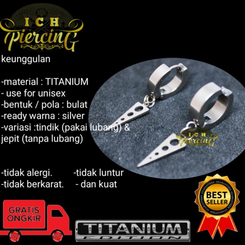 anting titanium model segitiga lancip silver / anting tindik dan jepit / ICH PIERCING