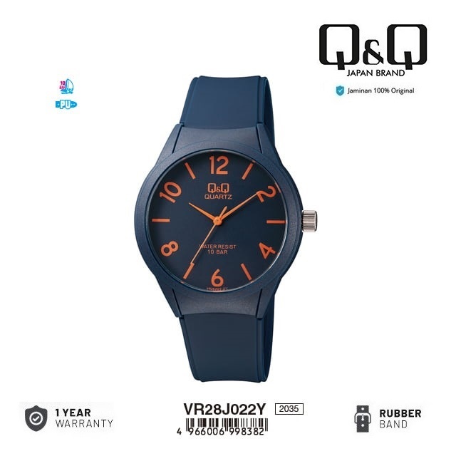 Q&Q ORIGINAL QQ QNQ VR28 VR28J VR28J022Y JAM TANGAN WANITA PRIA TAHAN AIR TALI KARET