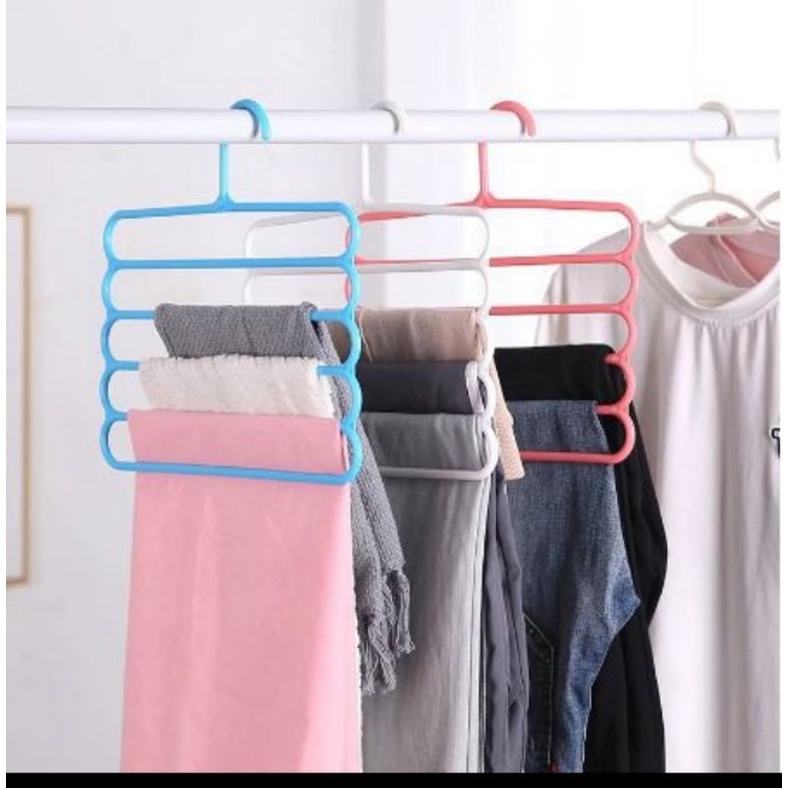 GANTUNGAN BAJU 5 SUSUN / HANGER MAGIC SERBAGUNA 5 LAYER PAKAIAN CELANA JILBAB