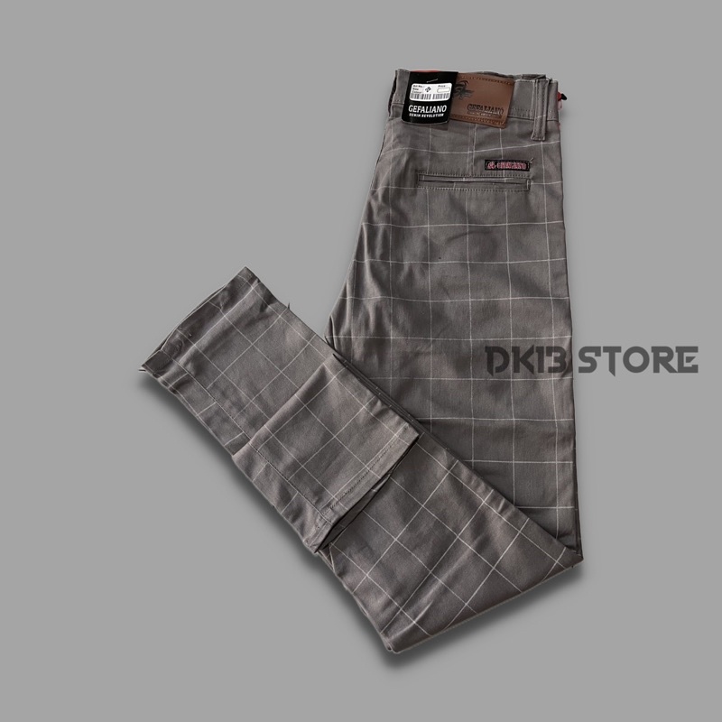 Celana Tartan Panjang Pria Slim Fit Warna Grey Original Gefaliano Katun Twill Strecth 28-33