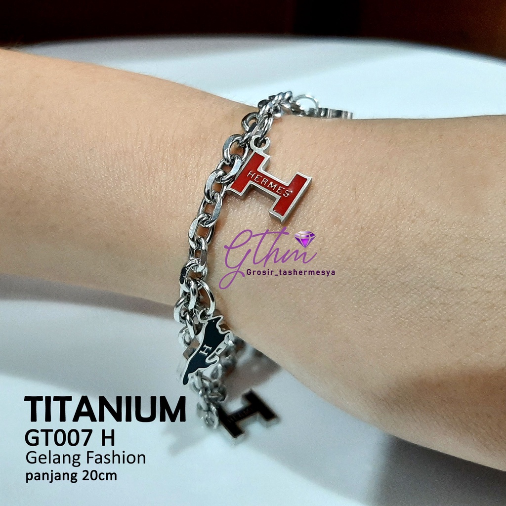 Gelang Wanita Korea Branded H Elegan Mewah Anti Karat Perhiasan Fashion Import GT007 GTHM