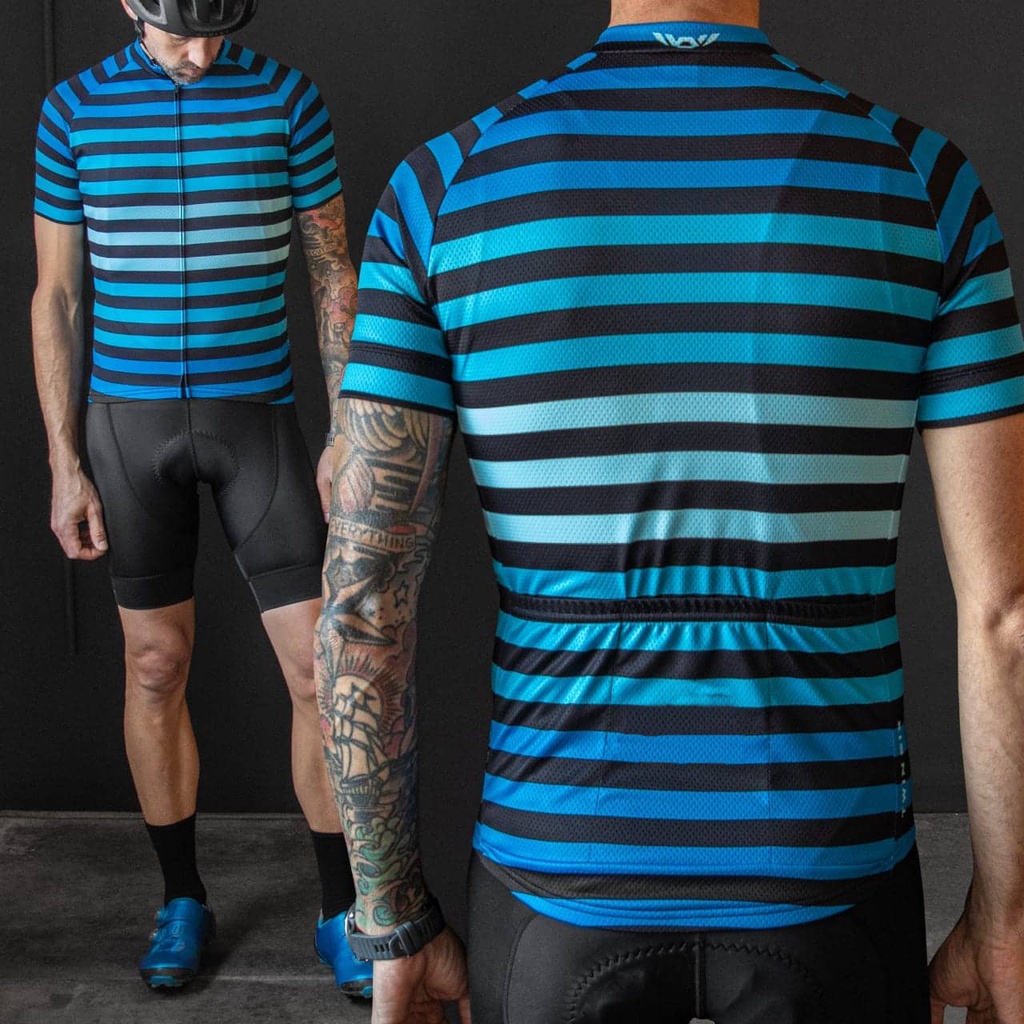 baju sepeda jersey sepeda roadbike wanita  pria  seri boj blue tangan panjang jersey roadbike