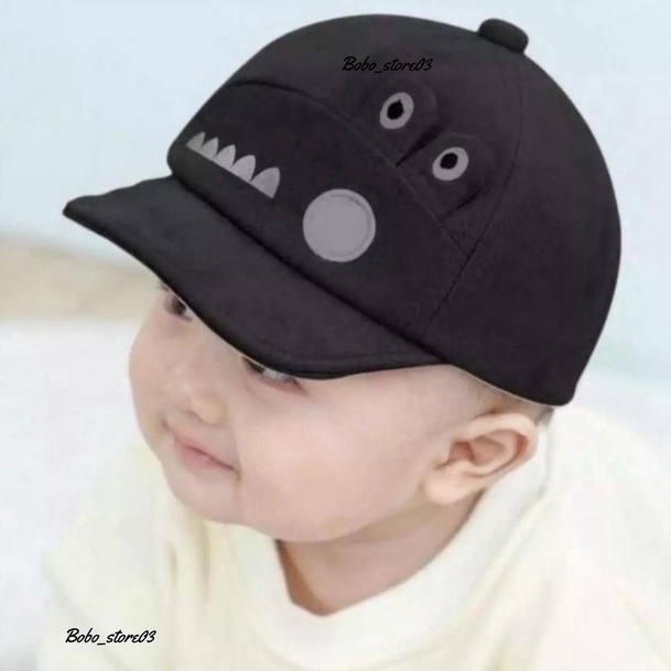 topi anak bayi laki laki perempuan lucu karakter crocodile premium-hitam