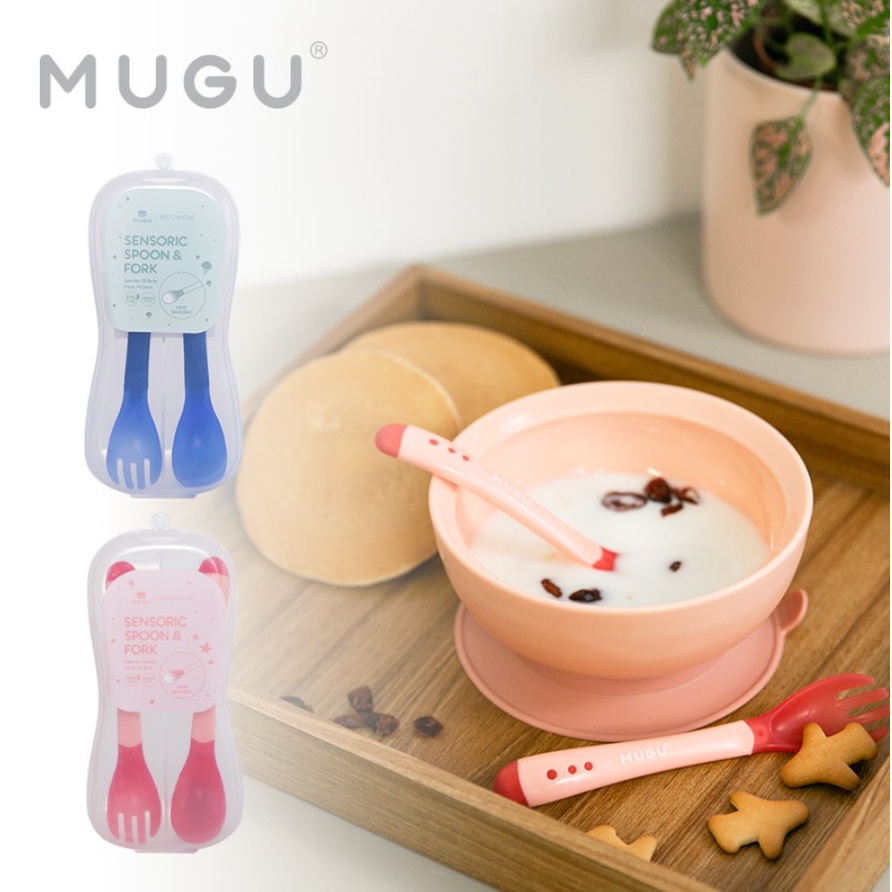 MUGU Sendok Makan Bayi &amp; Tempat Makan Bayi MUGU Sensoric Spoon &amp; Fork / Baby Feeding Suction Divided Plate - Mpasi Peralatan Makan Bayi Sendok dan Garpu CBKS