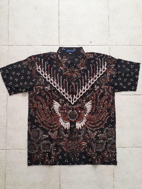 Mahajana Biru Kemeja Batik Pria Lengan Pendek Atasan Batik Pria Katun Lapis Furing By Gba