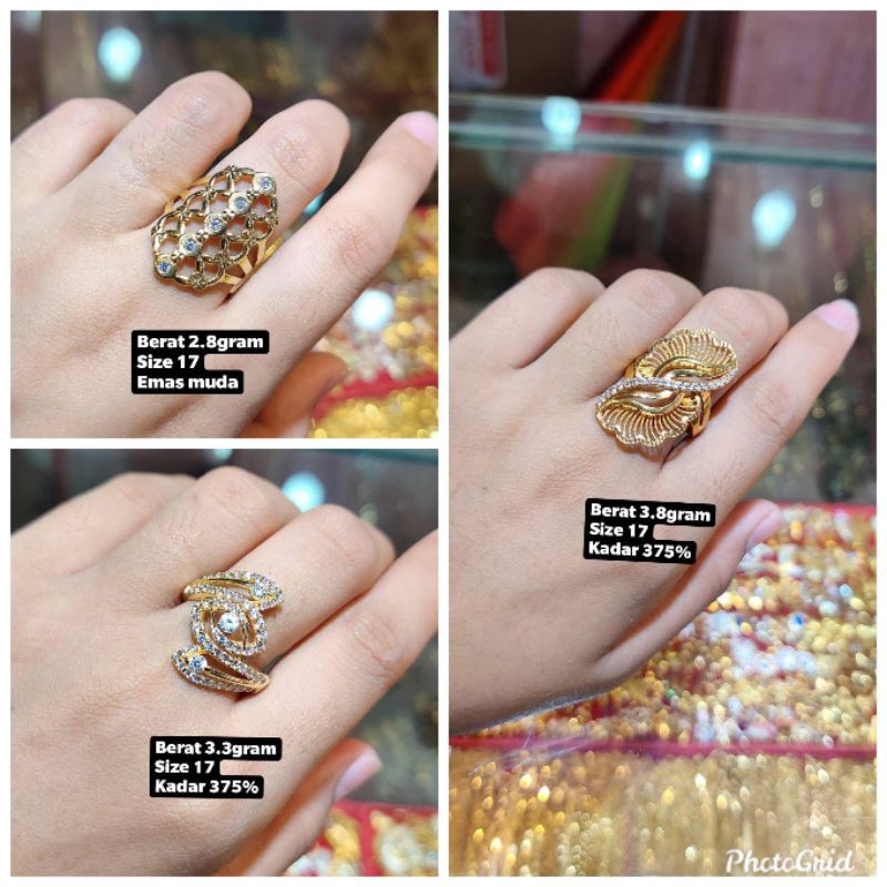 Cincin emas muda size 17 kadar 375%