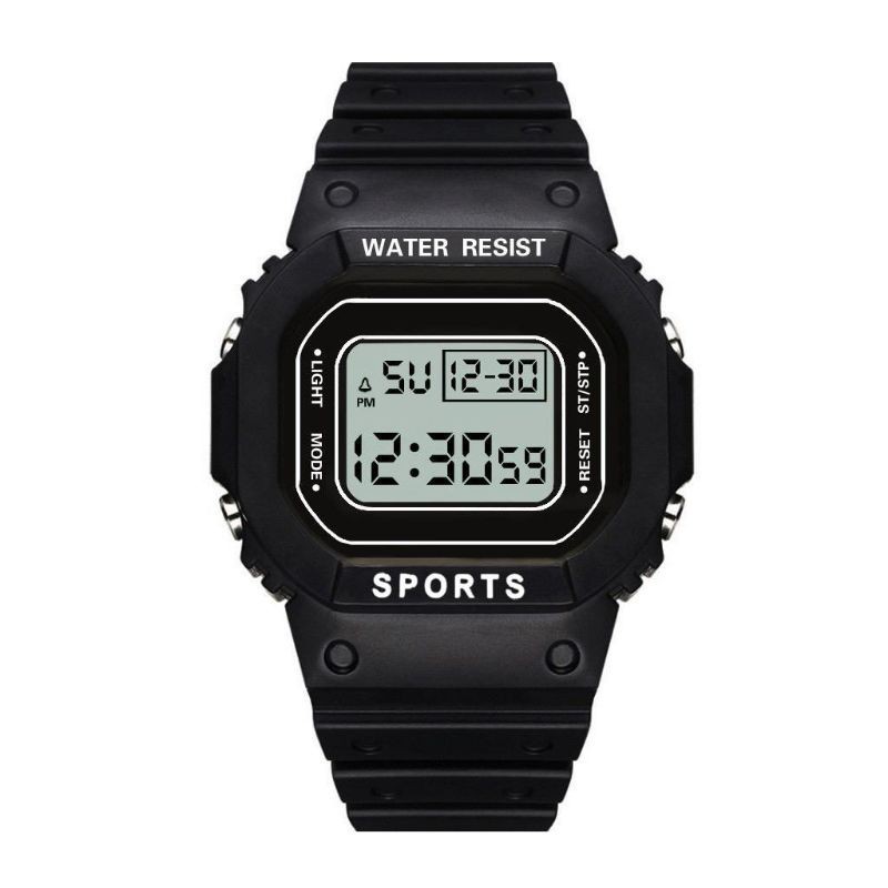 JAM TANGAN RUBBER DIGITAL SEGI DW-5600 GROSIR MURAH KARET SPORT LED PRIA WANITA COUPLE JF052-Hitam